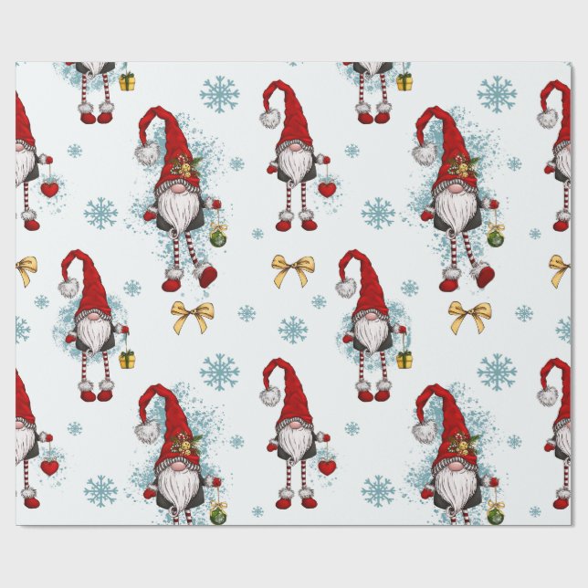 Papier Cadeau Joyeux Noël, Gnomes rouges lunaires (Plat)