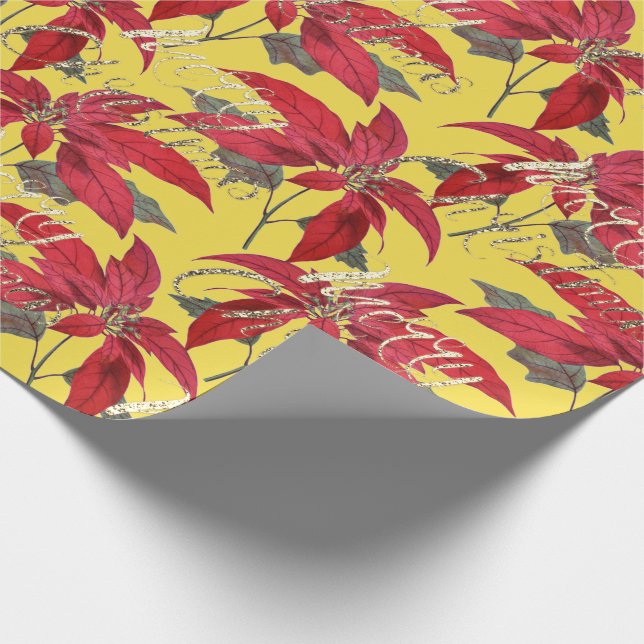 Papier Cadeau Joyeux Noël Gold Parties scintillant Script Floral (Coin)