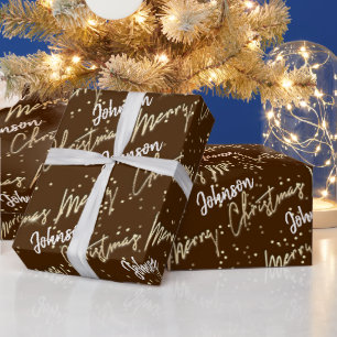 Papier Cadeau Joyeux Noël Golden Script du nom Chocolat