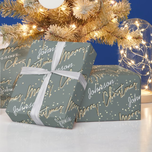 Papier Cadeau Joyeux Noël Golden Script Nom Smoky Blue (Vacances)