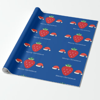 Papier Cadeau Joyeux Noël Grande Fraise Rouge & Chapeaux de Père