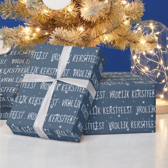 Papier Cadeau Joyeux Noël hollandais sur les flocons de neige (Vacances)