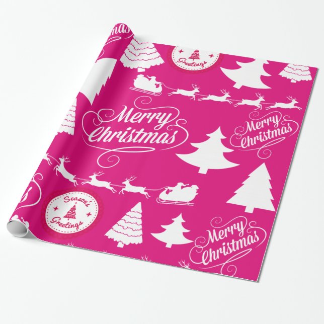 Papier Cadeau Joyeux Noël Hot rose Fêtes Conception (Déroulé)