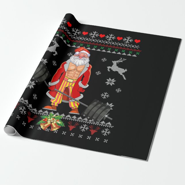 Papier Cadeau Joyeux Noël laid Pyjama Père Noël (Déroulé)