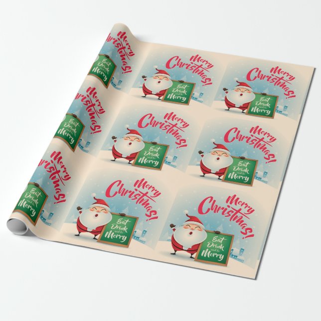 Papier Cadeau Joyeux Noël Mangez Boire Et Soyez Joyeux (Déroulé)