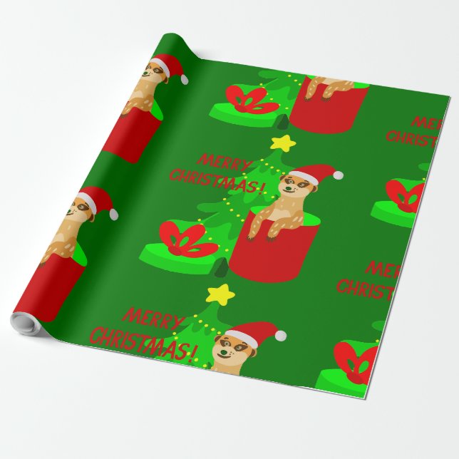 Papier Cadeau joyeux noël meerkat père Noël drôle (Déroulé)