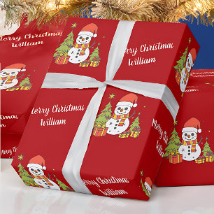 Papier Cadeau Joyeux Noël mignon Snowman Motif Vintage