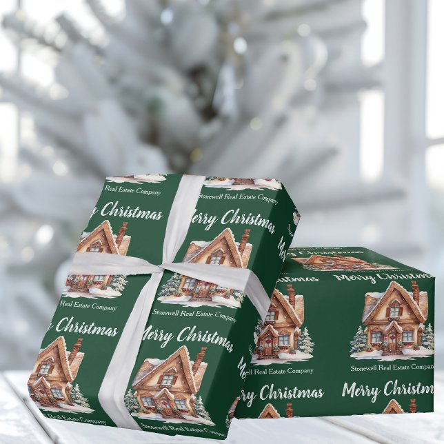 Papier Cadeau Joyeux Noël mignon vert Realtor personnalisé (Créateur téléchargé)