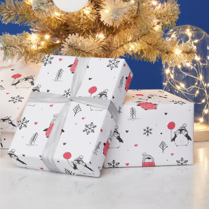 Papier Cadeau Joyeux Noël mignonne Happy Penguin en blanc Casque