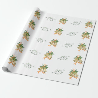 Papier Cadeau Joyeux Noël Mignonne Vert Jaune Orange Cloches