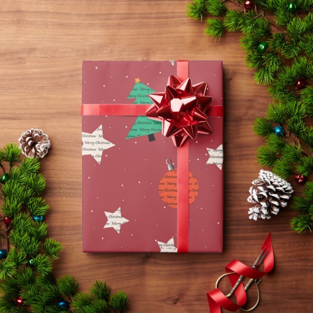 Papier Cadeau Joyeux Noël Motif Décor Arbre étoile (Cadeau de vacances)