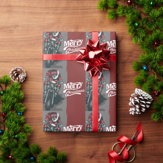 Papier Cadeau Joyeux Noël Motorcycle Père Noël papier d'emballag (Cadeau de vacances)