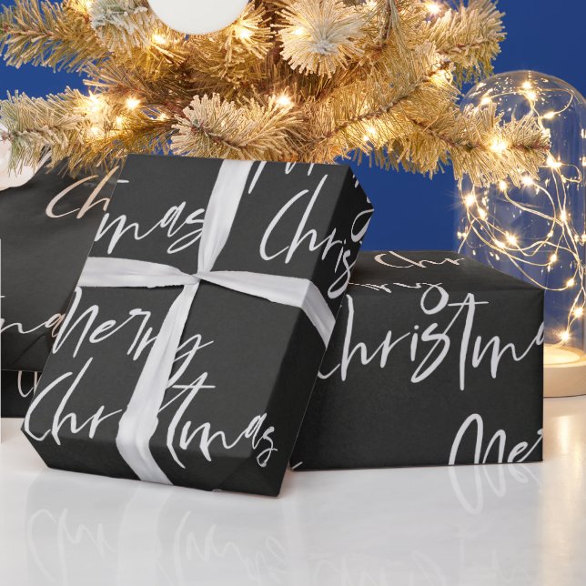 Papier Cadeau Joyeux Noël Noir Et Blanc Élégant (Vacances)