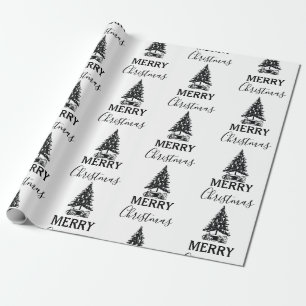 Papier Cadeau Joyeux Noël noir et blanc Vintage sapin