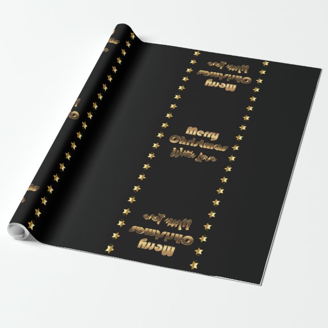 Papier Cadeau Joyeux Noël Noir Or Brown Élégantes Étoiles (Déroulé)