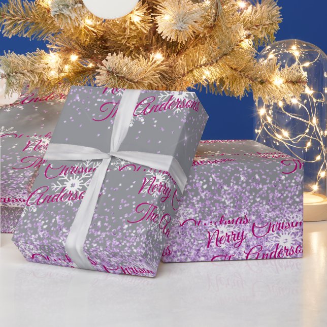 Papier Cadeau Joyeux Noël, Noms, Fuchsia & Grey, Parties scintil (Vacances)