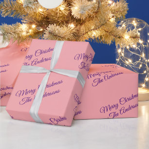 Papier Cadeau Joyeux Noël, Noms, Purple Script sur Pêche