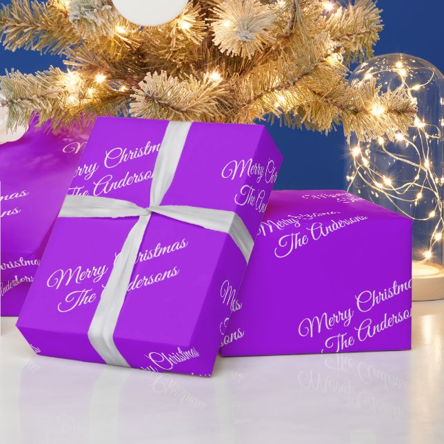Papier Cadeau Joyeux Noël, Noms, Script blanc sur violet (Vacances)