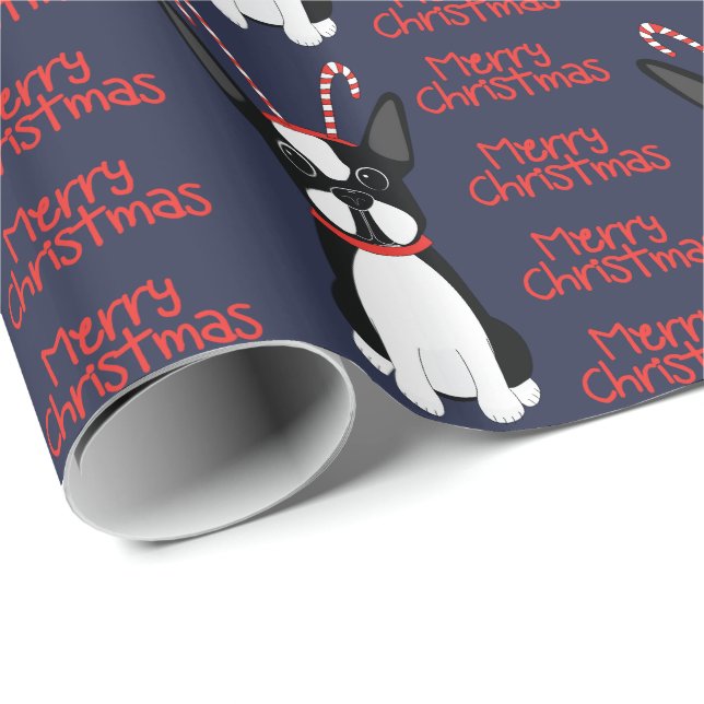 Papier Cadeau Joyeux Noël! Papier d'enveloppement de Boston Terr (Coin rond)