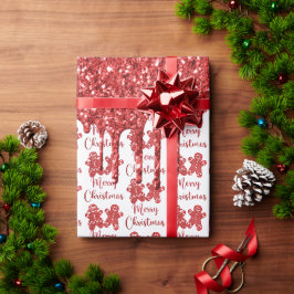 Papier Cadeau Joyeux Noël parties scintillant rouge