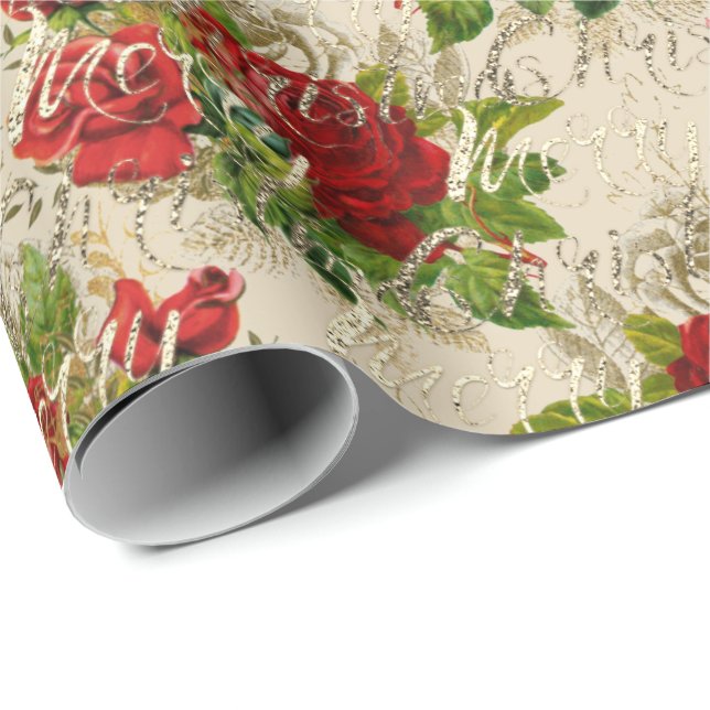 Papier Cadeau Joyeux Noël Parties scintillant Script Rose or rou (Coin rond)