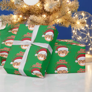 Papier Cadeau Joyeux Noël Père Noël Moustache Et Lunettes