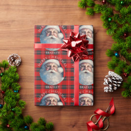 Papier Cadeau Joyeux Noël Père Noël Rouge Plaid Nom personnalisé