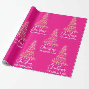Papier Cadeau Joyeux Noël personnalisé Arbre d'or rose