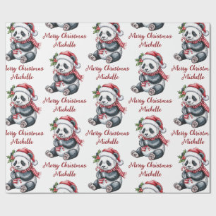 Papier Cadeau Joyeux Noël personnalisé avec un ours panda mignon