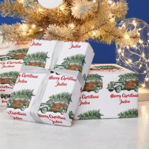 Papier Cadeau Joyeux Noël personnalisé Camion de ferme
