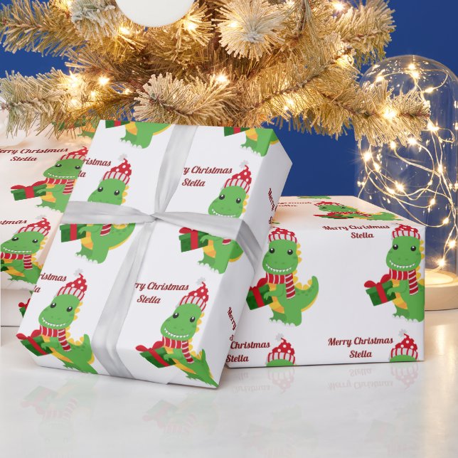 Papier Cadeau Joyeux Noël personnalisé Dinosaur (Vacances)
