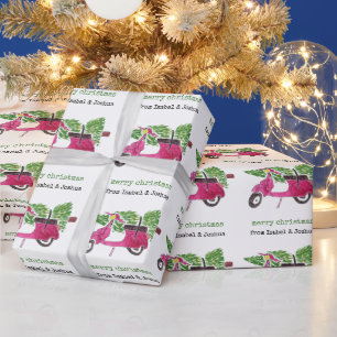 Papier Cadeau Joyeux Noël personnalisé   Scooter rouge mignon