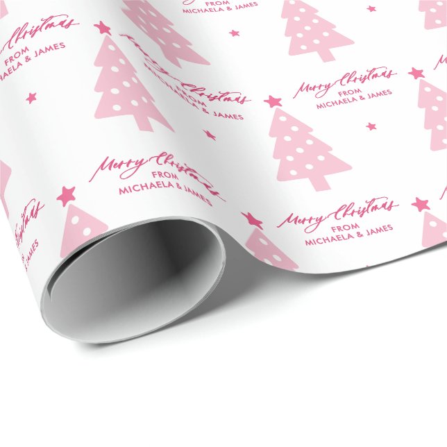 Papier Cadeau Joyeux Noël personnalisées Arbres & Etoiles Vacanc (Coin rond)