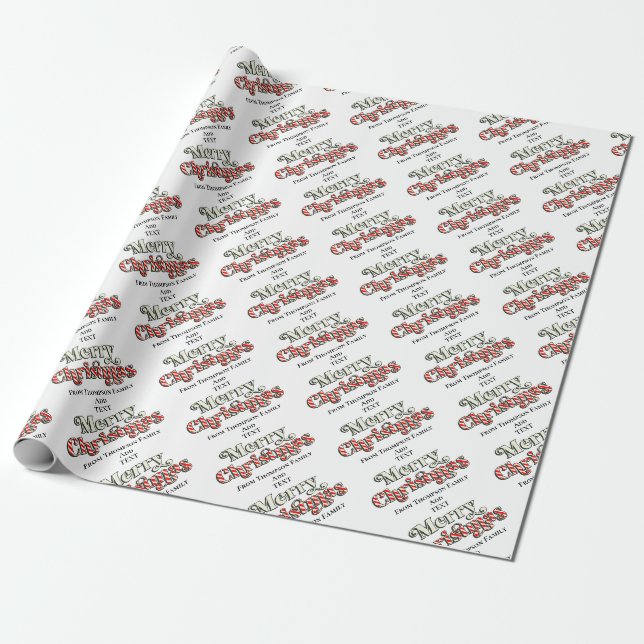 Papier Cadeau Joyeux Noël Photo Custom Texte Sucre de canne roug (Déroulé)