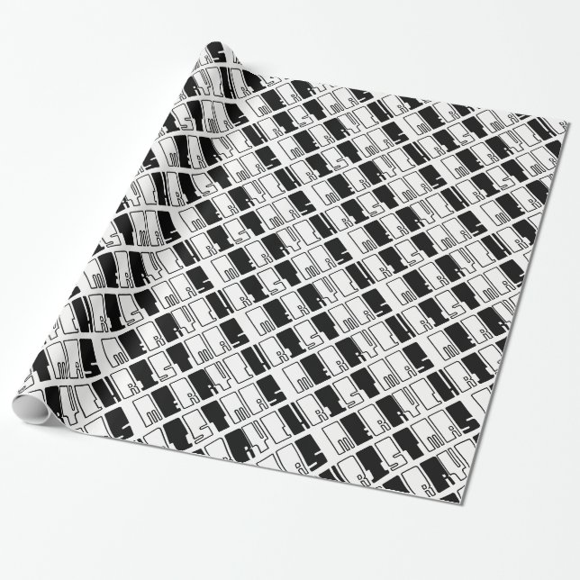 Papier Cadeau Joyeux Noël Piano Keys Typographie noir blanc (Déroulé)