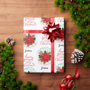 Papier Cadeau Joyeux Noël Poinsettia nom personnalisable