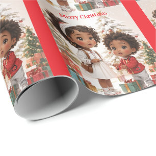 Papier Cadeau Joyeux Noël pour les enfants afro-américains