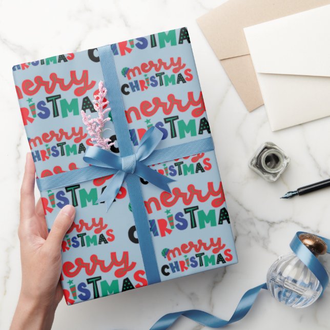 Papier Cadeau Joyeux Noël Pour Les Présentations Festives Bleu S (Cadeaux)