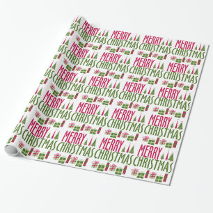 Papier Cadeau Joyeux Noël présents et arbres