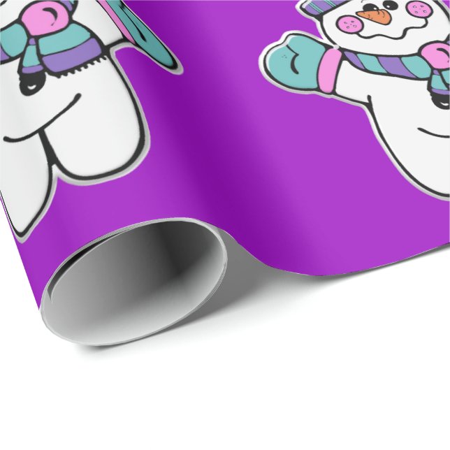 Papier Cadeau Joyeux Noël Purple Snowman papier d'enveloppement (Coin rond)
