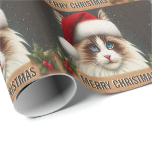 Papier Cadeau Joyeux Noël Ragdoll Chat, Xmas Père Noël Ragdoll