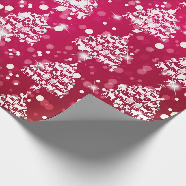 Papier Cadeau Joyeux Noël Red Bokeh Chèvre Arbres de Noël (Coin)