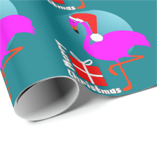 Papier Cadeau Joyeux Noël rose Flamant rose mignon Graphique te