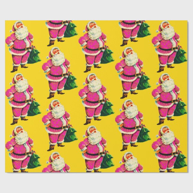 Papier Cadeau Joyeux Noël rose Père Noël 2 (Plat)