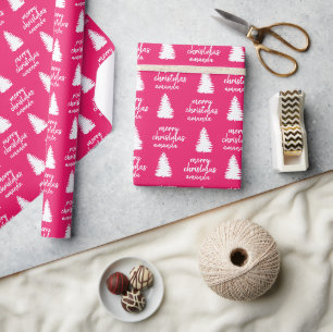 Papier Cadeau Joyeux Noël rose personnalisé