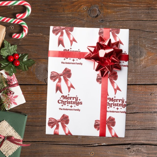 Papier Cadeau Joyeux Noël rouge arc blanc rétro (Créateur téléchargé)