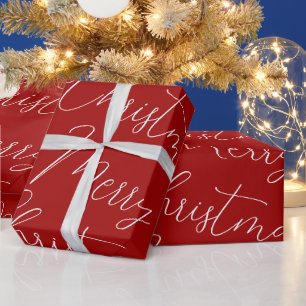 Papier Cadeau Joyeux Noël rouge blanc calligraphie manuscrite