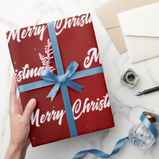 Papier Cadeau Joyeux Noël Rouge Cramoisi Élégant