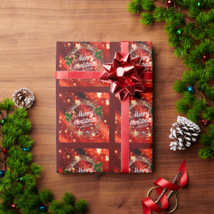 Papier Cadeau Joyeux Noël rouge scintillement et parties scintil