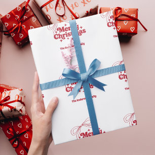 Papier Cadeau Joyeux Noël ruban rouge dessiné à la main rétro